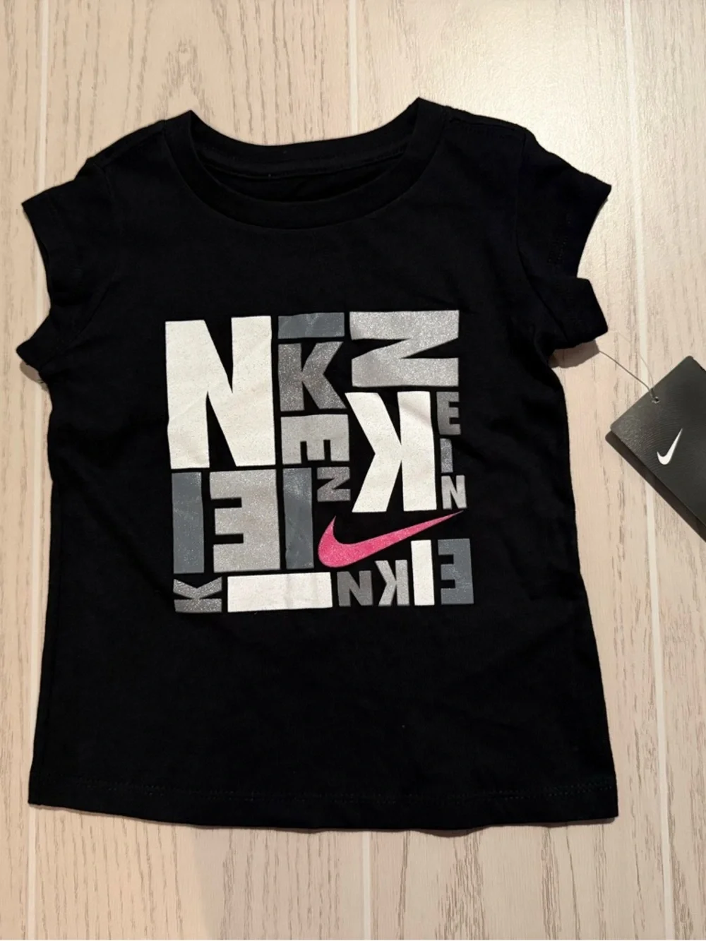 Nike Toddler‎ Girls Size 2T Black Logo Tee Shirt Graphic Pink Swoosh NWT